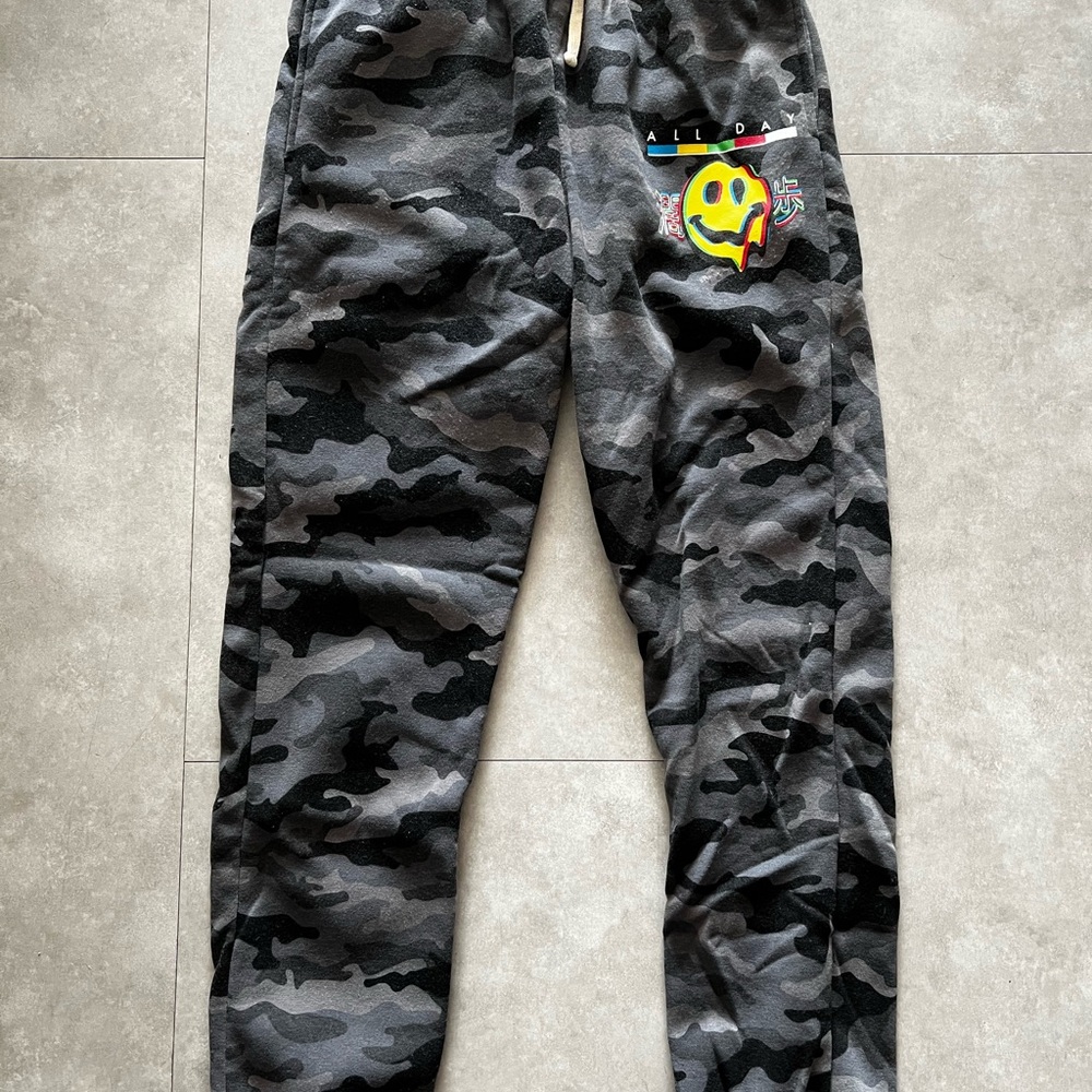 Brooklyn Cloth Gray and Black Camo Joggers with Smiley Patch